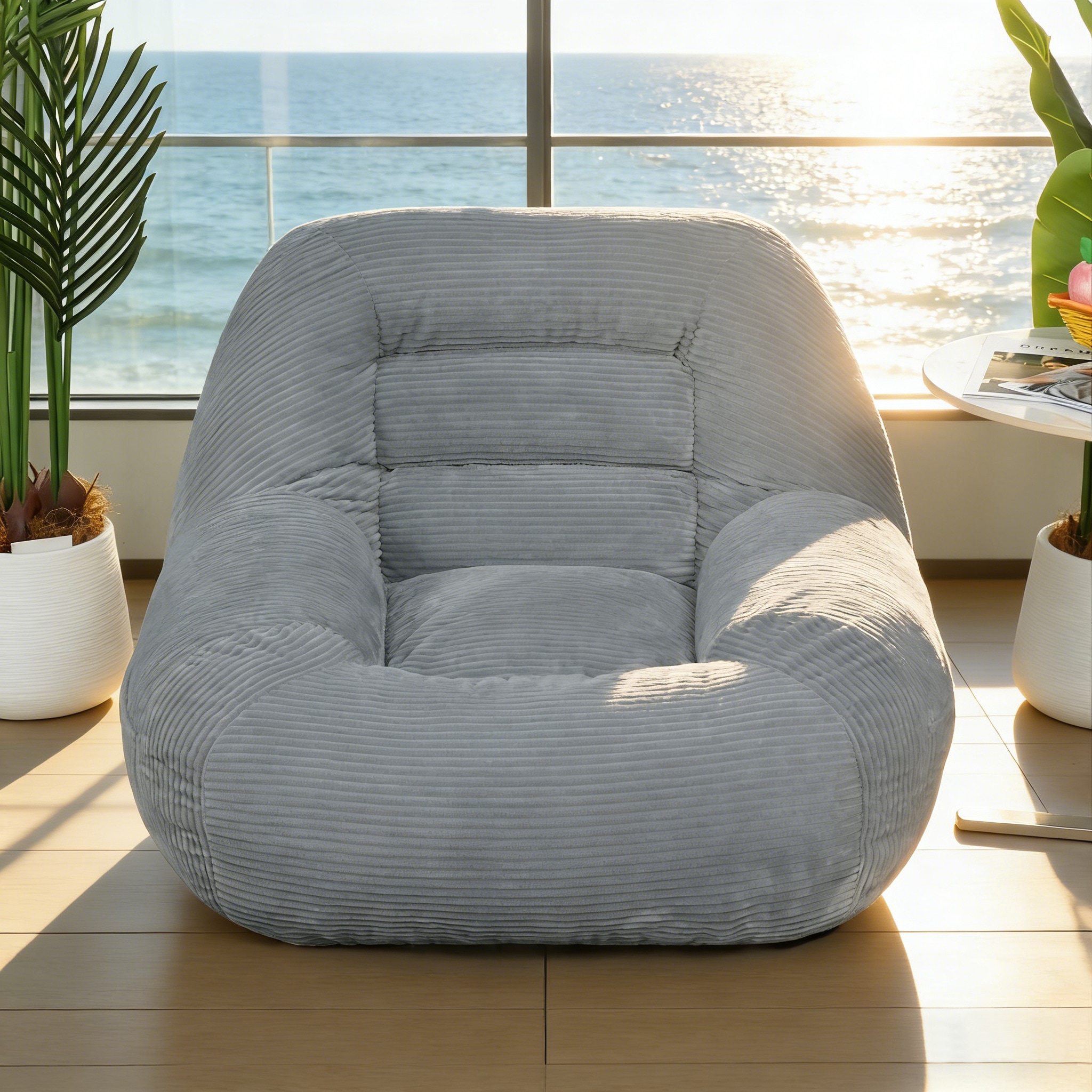 Corduroy Fabric Beanbag Couch For Living Room, Bedroom & Dorm, Cozy Fluffy Cloud Mini Couch,GREY_voghion.com